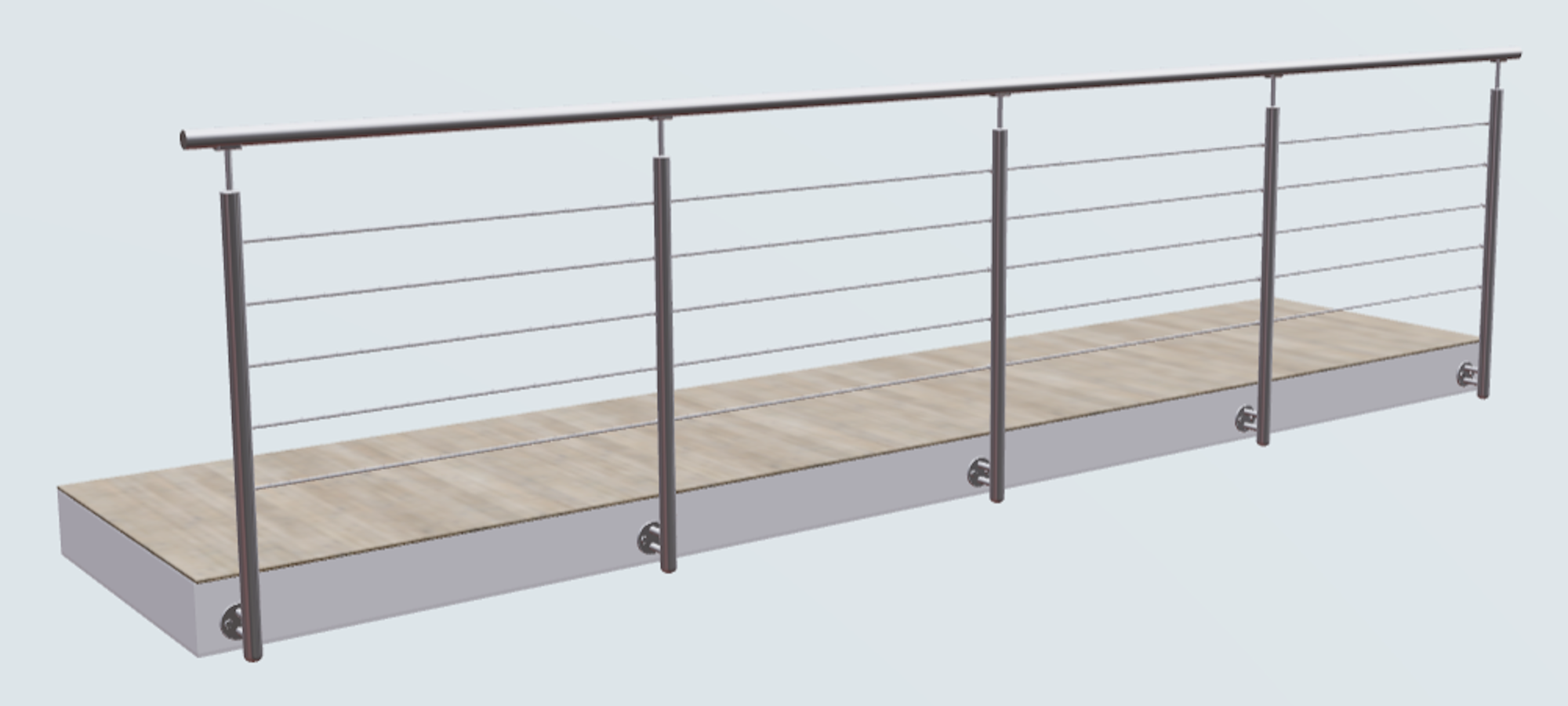 Relinggeländer mit 5 Querstreben und 5 Pfosten vorgesetzt