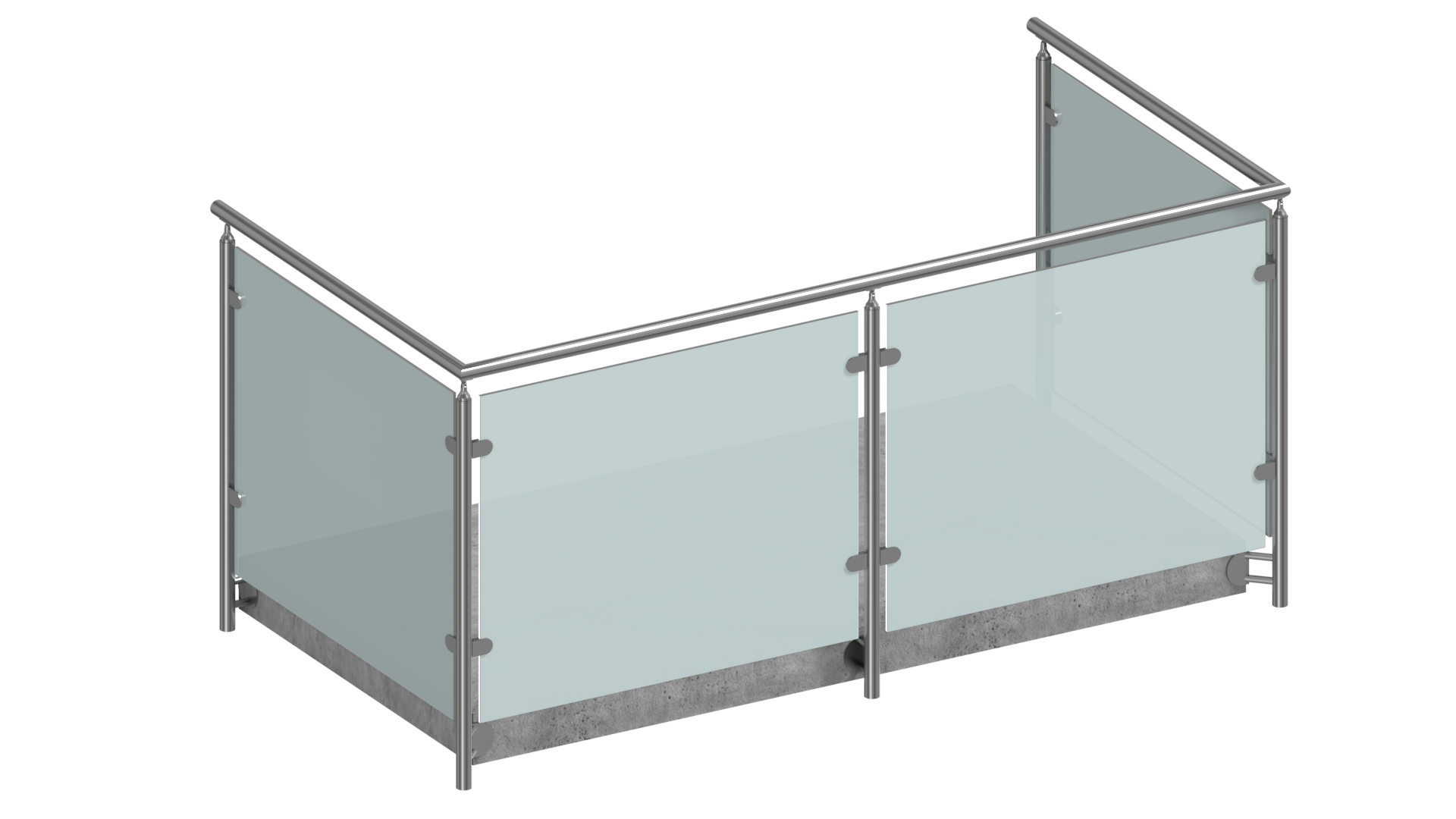 Edelstahl Glasgeländer U-Form vorgesetzt mit Sicherheitsglas mit mattweißer Folie blickdicht
