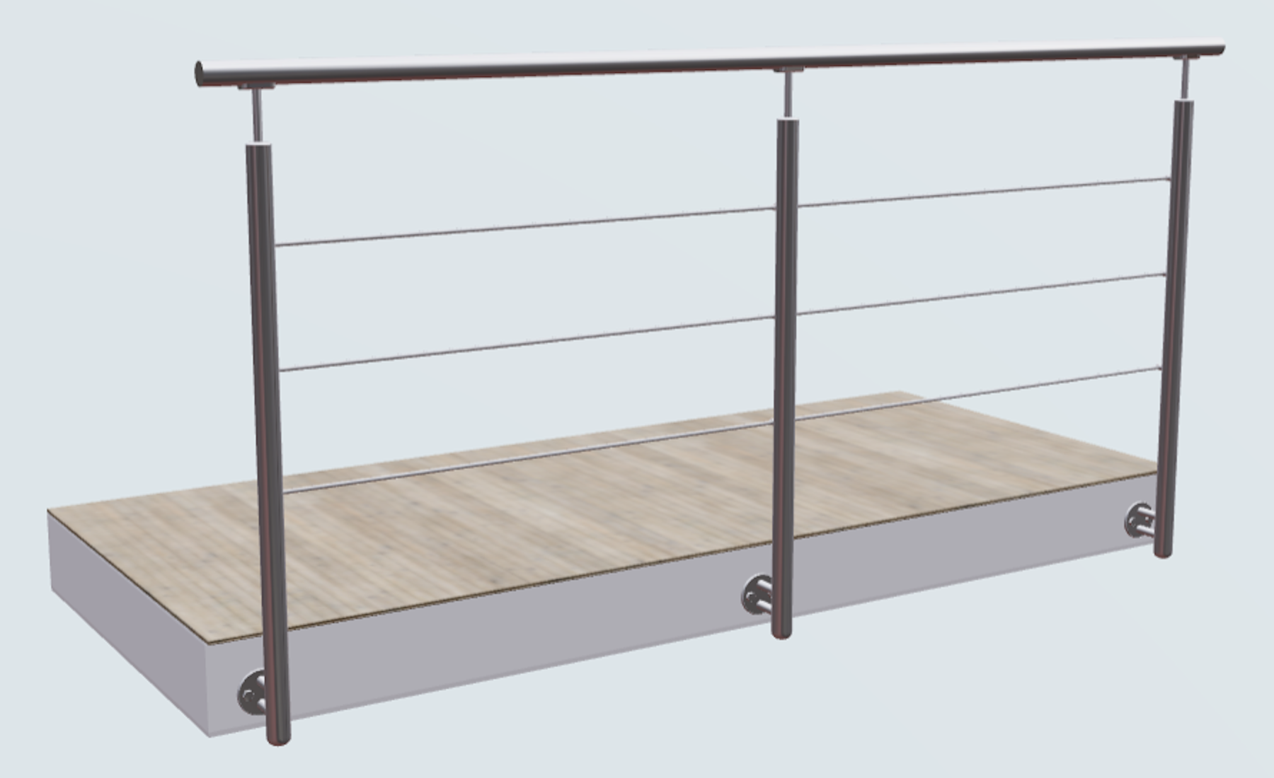 Relinggeländer mit 3 Querstreben und 3 Pfosten vorgesetzt