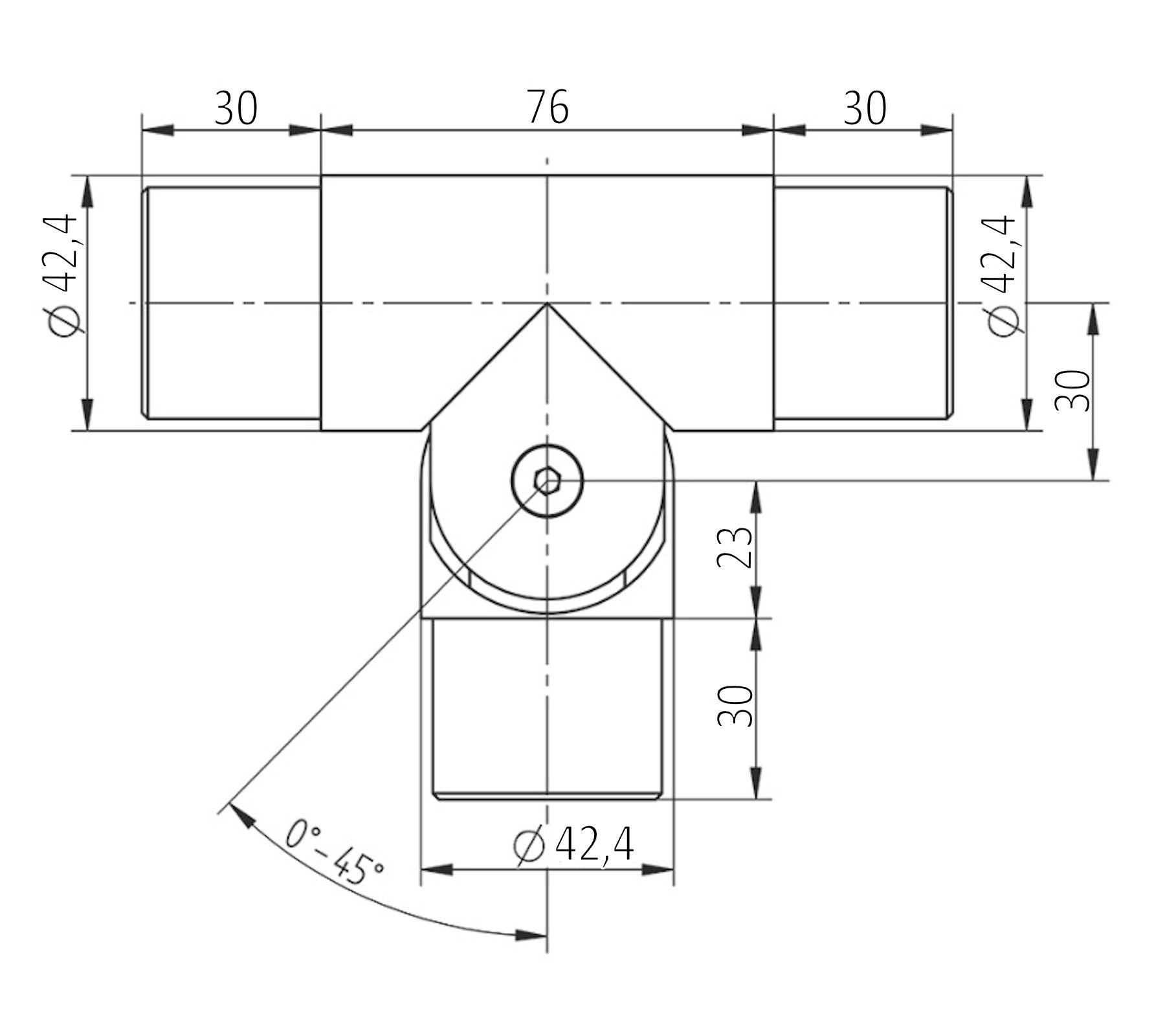 Edelstahl T-Verbinder mit flexiblem Abgang Ø 42,4