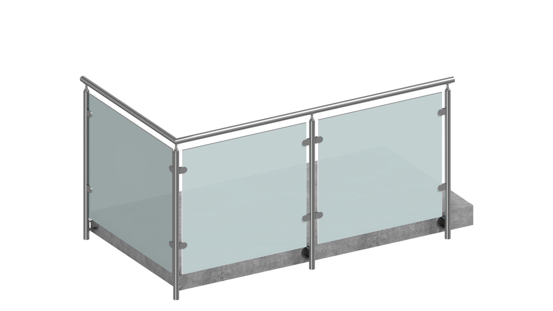 Edelstahl Glasgeländer L-Form vorgesetzt mit Milchglas Edelstahl Glasgeländer L-Form vorgesetzt mit Milchglas