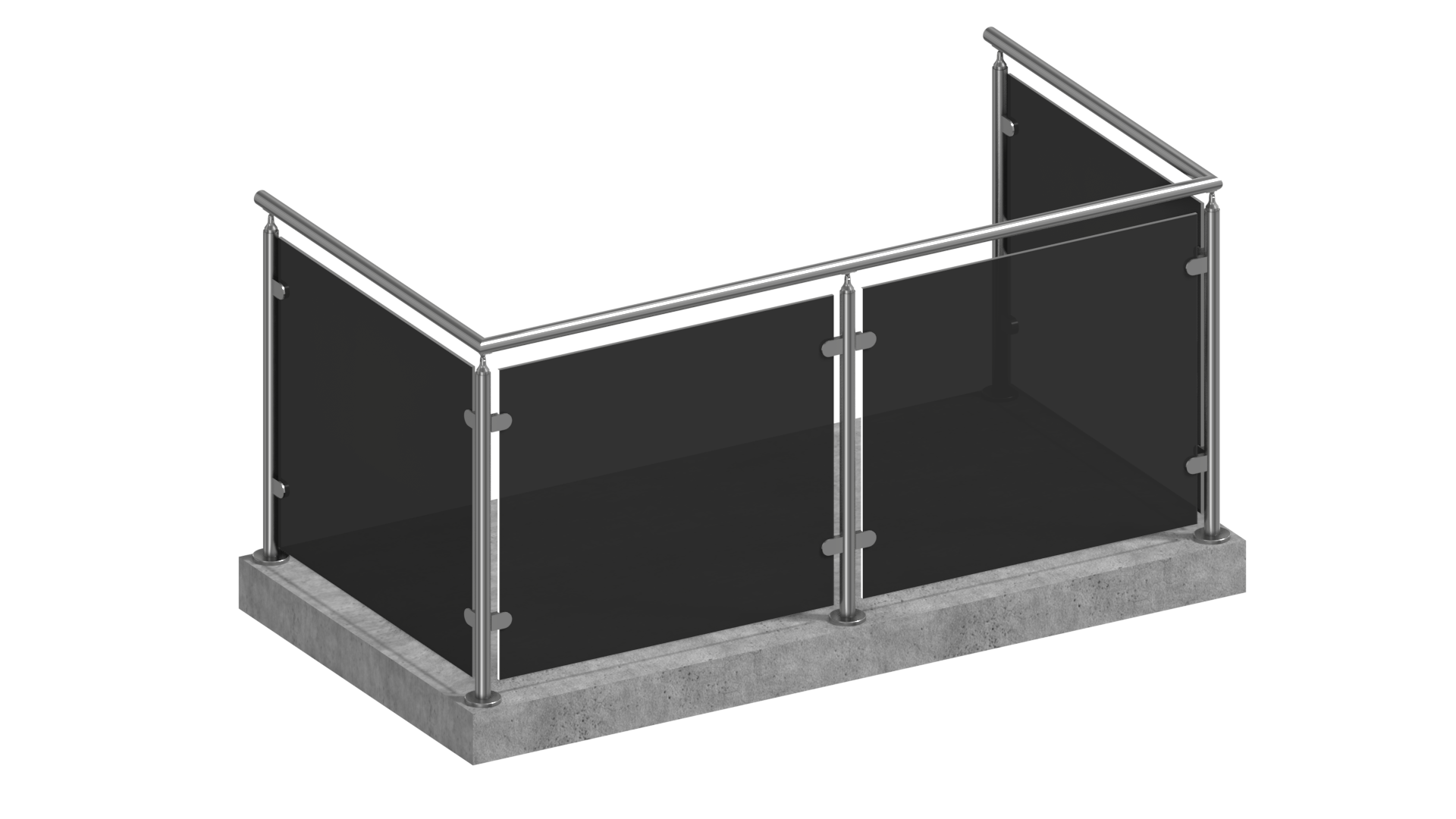 Glasgeländer Bausatz U-Form aufgesetzt aus Edelstahl V2A Grauglas (4m)