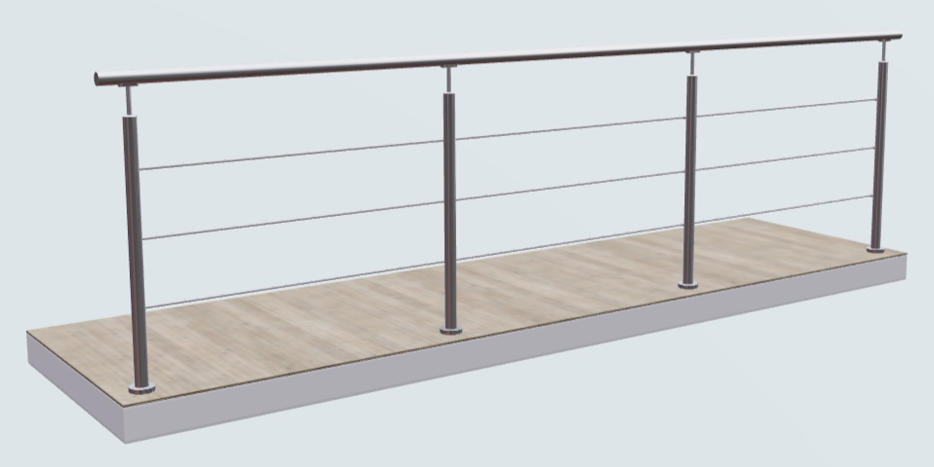 Relinggeländer mit 3 Querstreben und 4 Pfosten aufgesetzt Relinggeländer mit 3 Querstreben und 4 Pfosten aufgesetzt