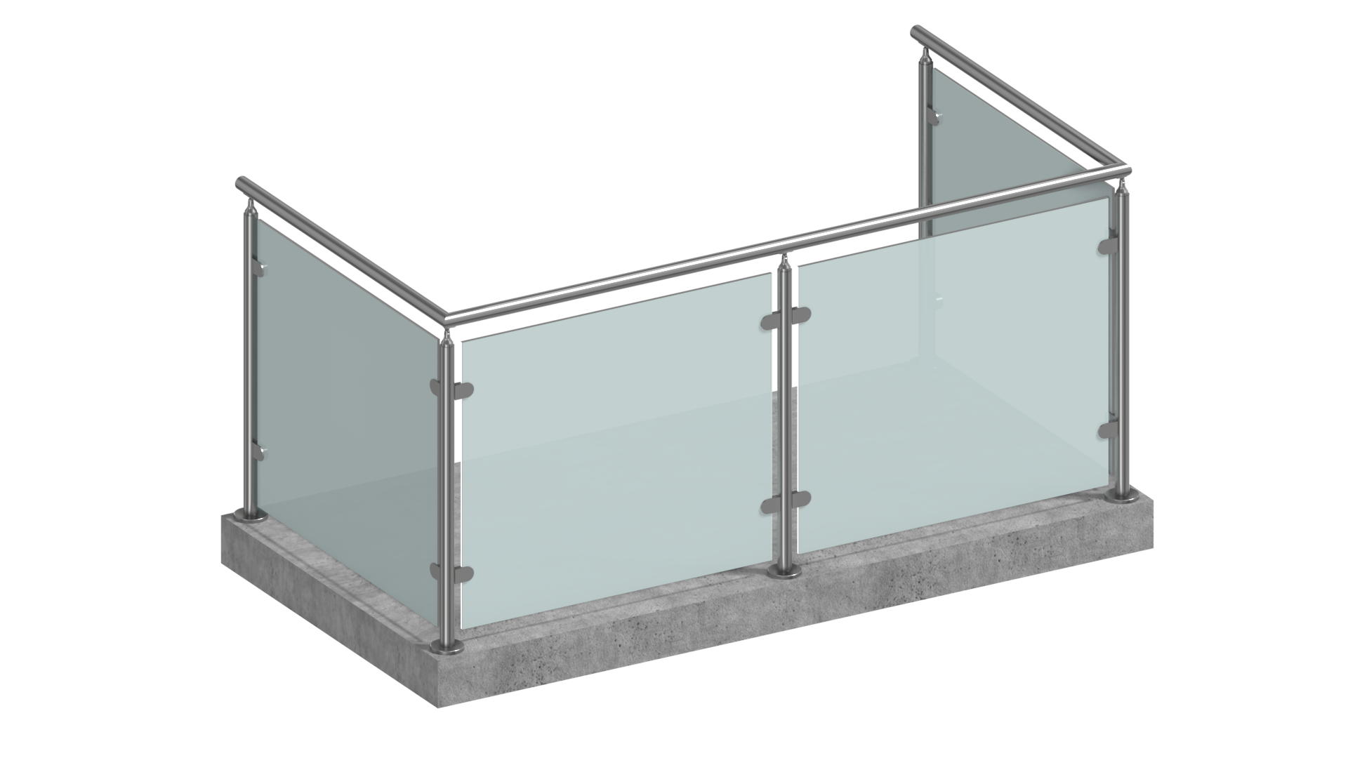 Edelstahl Glasgeländer U-Form aufgesetzt mit Milchglas