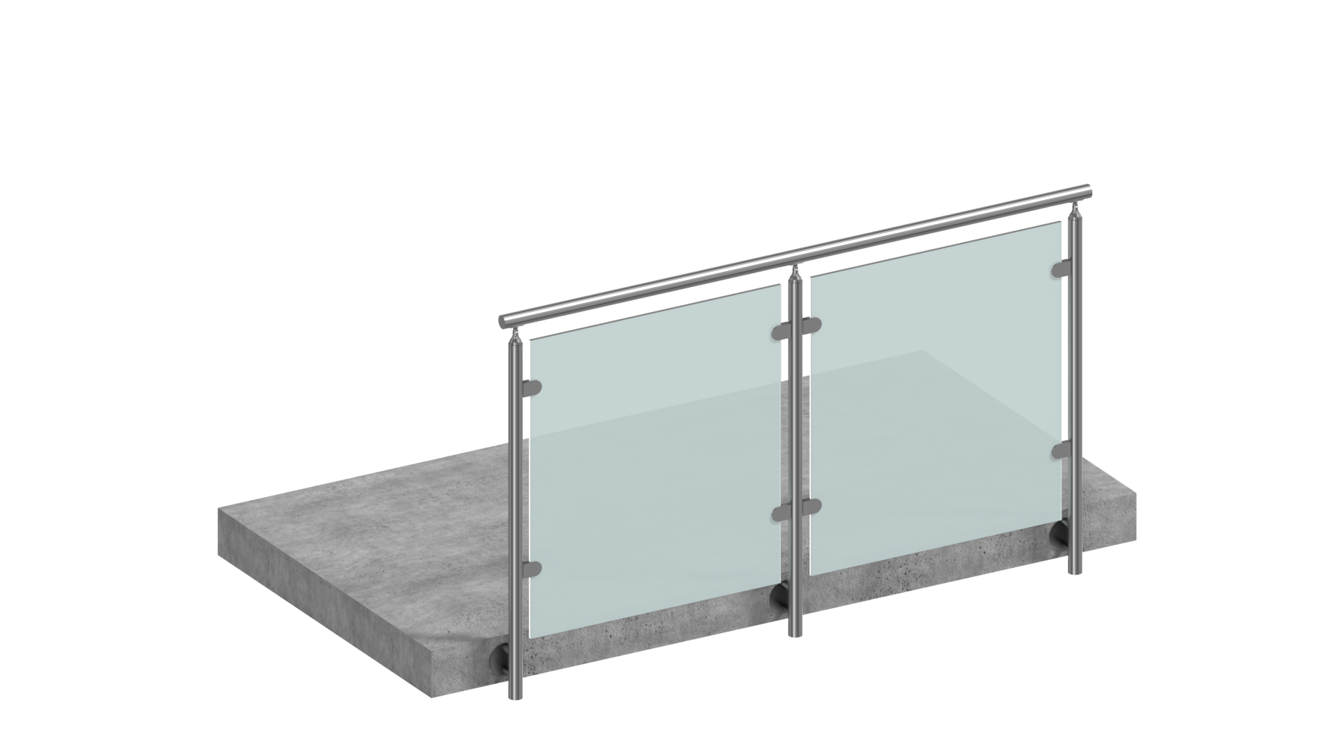 Edelstahl Glasgeländer I-Form vorgesetzt mit Sicherheitsglas mit mattweißer Folie blickdicht
