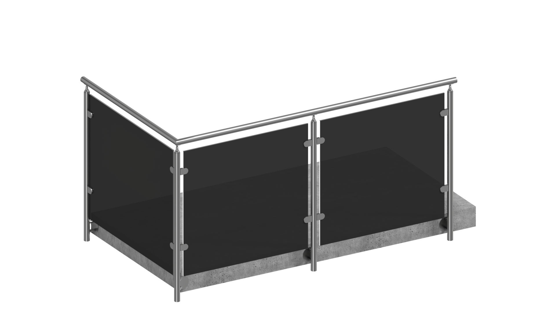 Edelstahl Glasgeländer L-Form vorgesetzt mit Grauglas