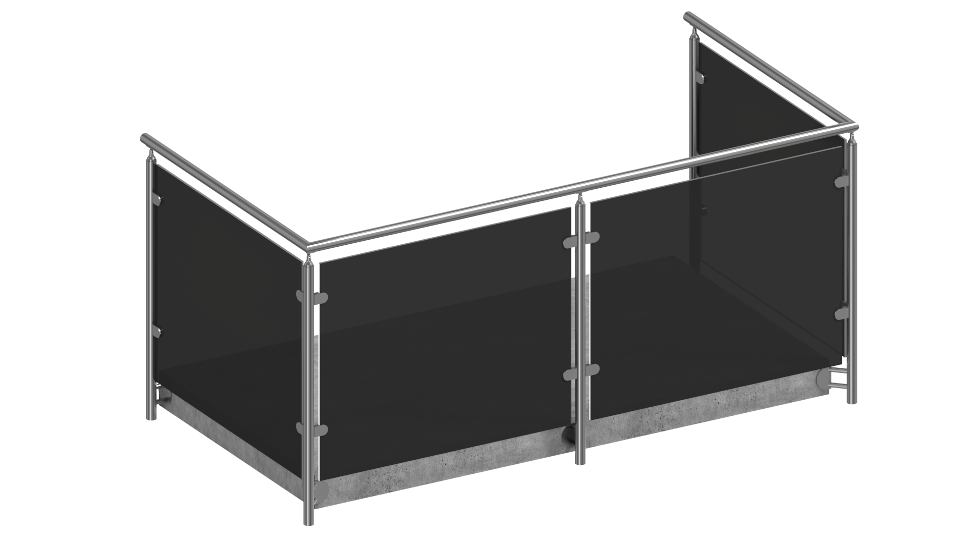 Edelstahl Glasgeländer U-Form vorgesetzt mit Grauglas