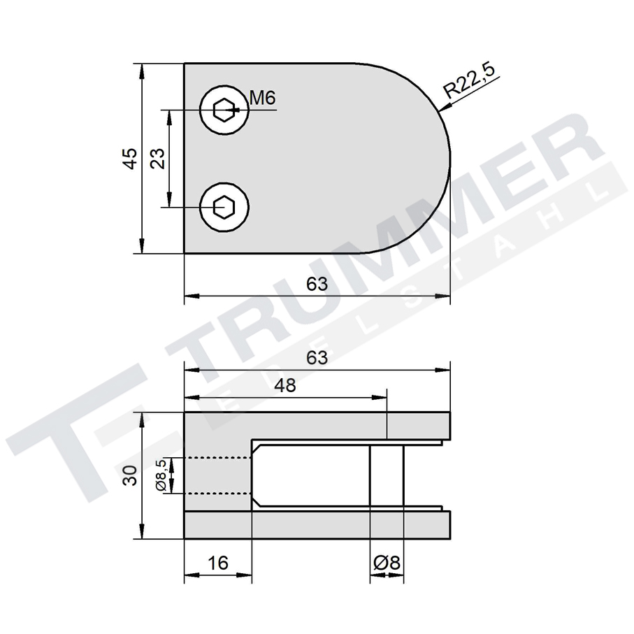 Glashalter 45 x 63 mm