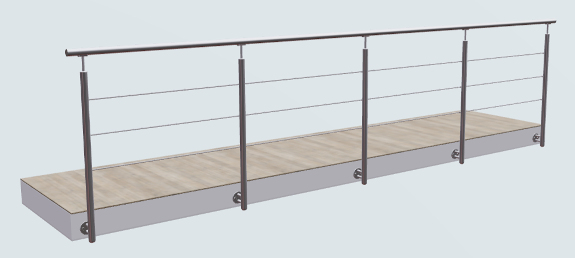 Relinggeländer mit 3 Querstreben und 5 Pfosten vorgesetzt Relinggeländer mit 3 Querstreben und 5 Pfosten vorgesetzt