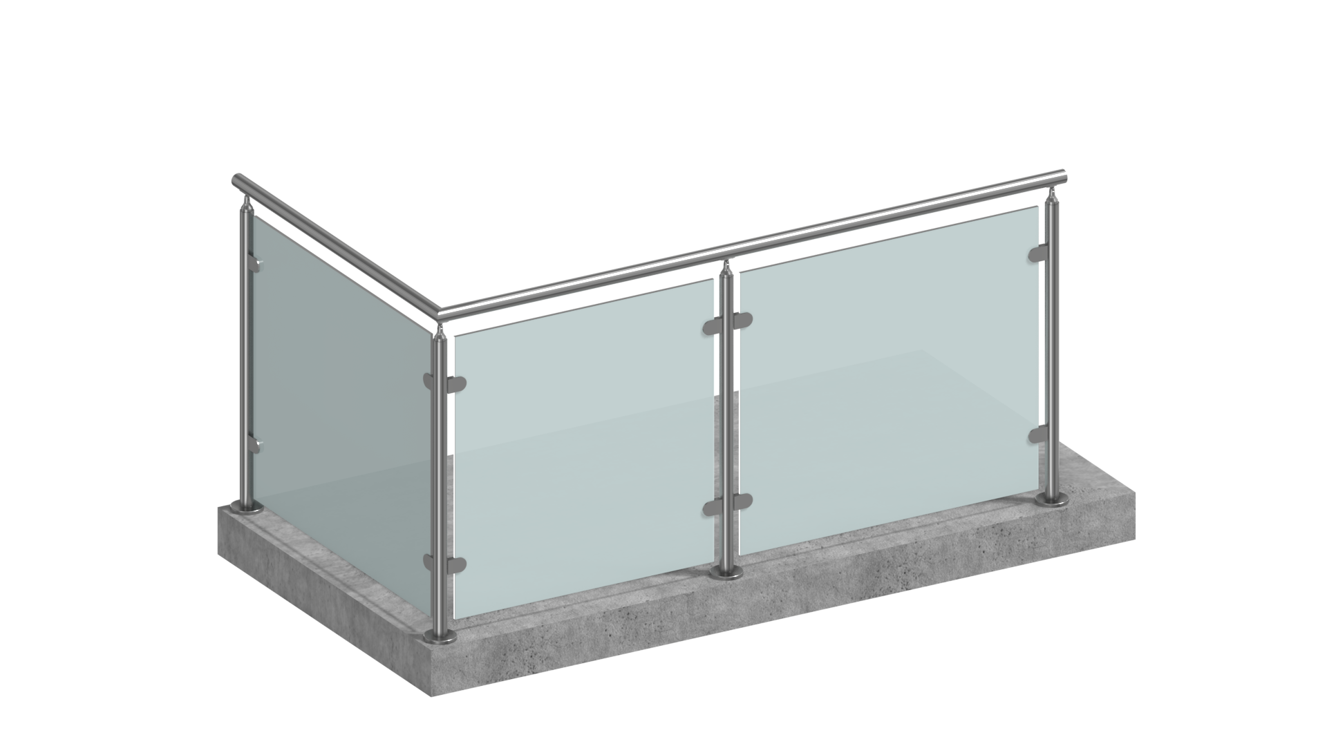 Edelstahl Glasgeländer L-Form aufgesetzt mit Sicherheitsglas mit mattweißer Folie blickdicht