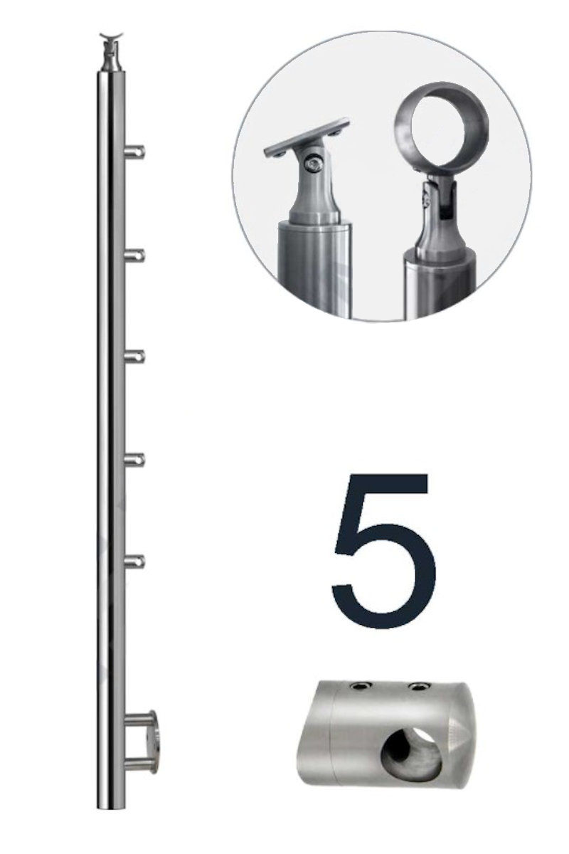 Edelstahlpfosten für Relinggeländer, vorgesetzt Edelstahlpfosten für Relinggeländer, vorgesetzt