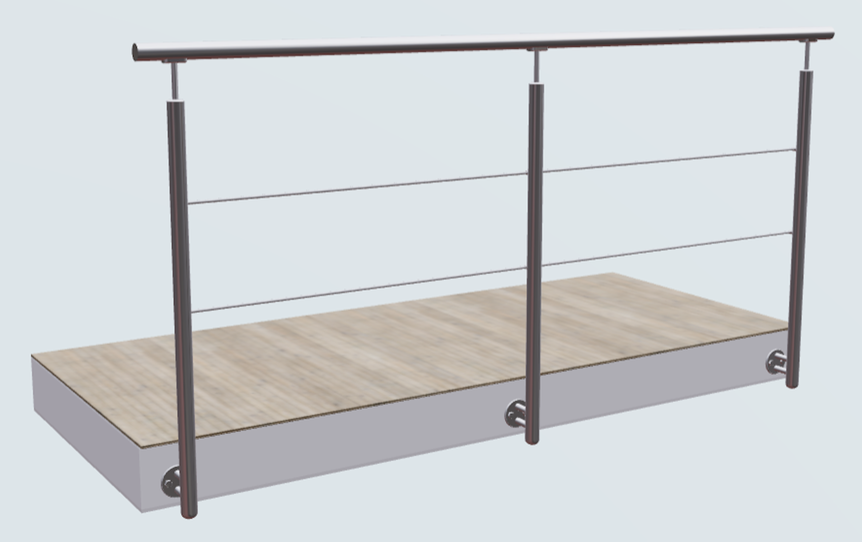 Relinggeländer mit 2 Querstreben und 3 Pfosten vorgesetzt Relinggeländer mit 2 Querstreben und 3 Pfosten vorgesetzt