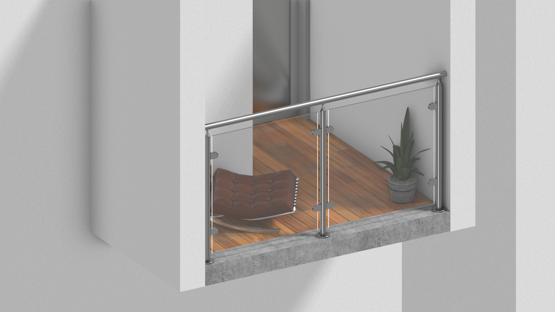 Edelstahl Glasgeländer Bausatz in I-Form zur aufgesetzten Montage mit Klarglas