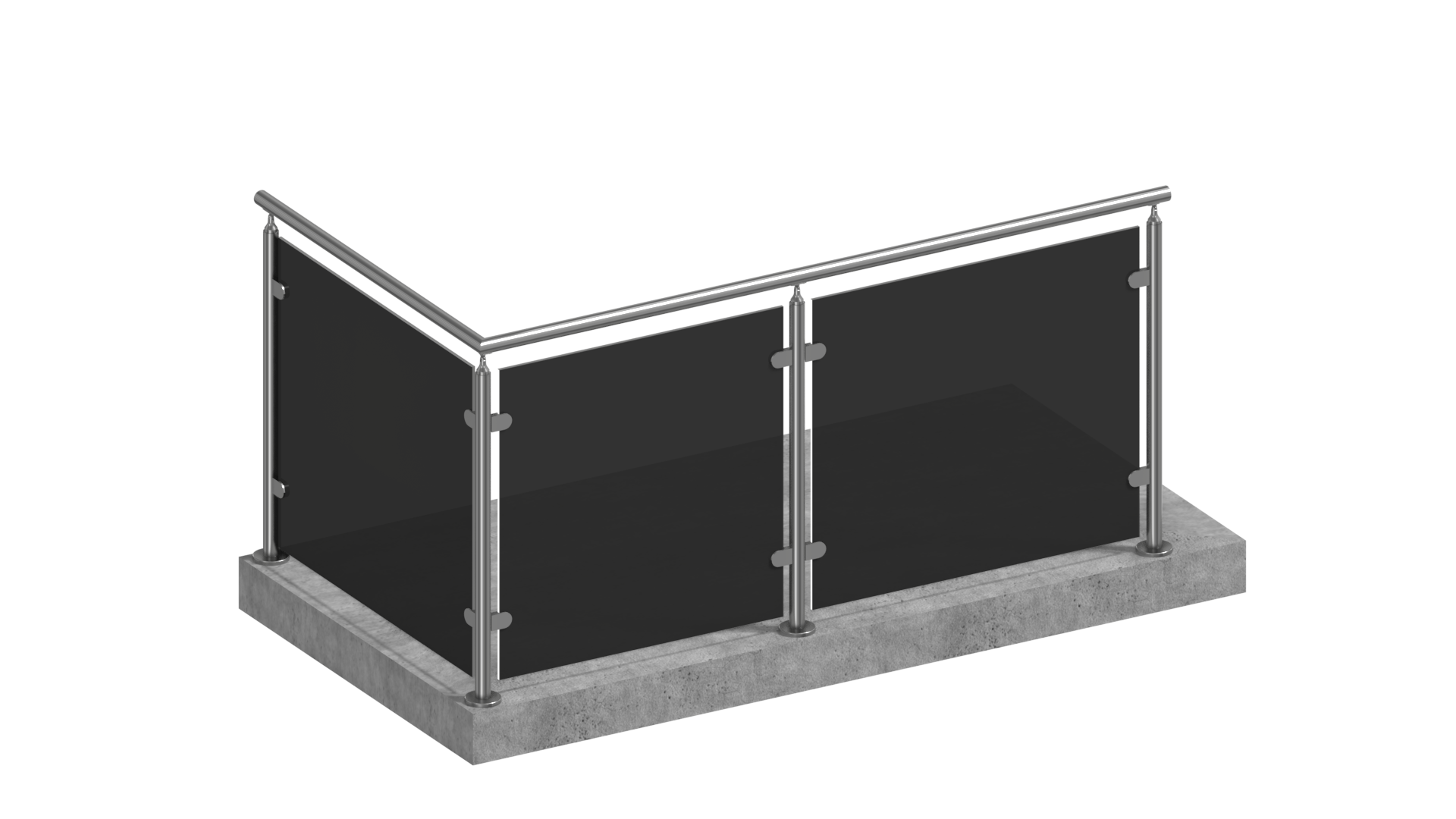 Edelstahl Glasgeländer L-Form aufgesetzt mit Grauglas