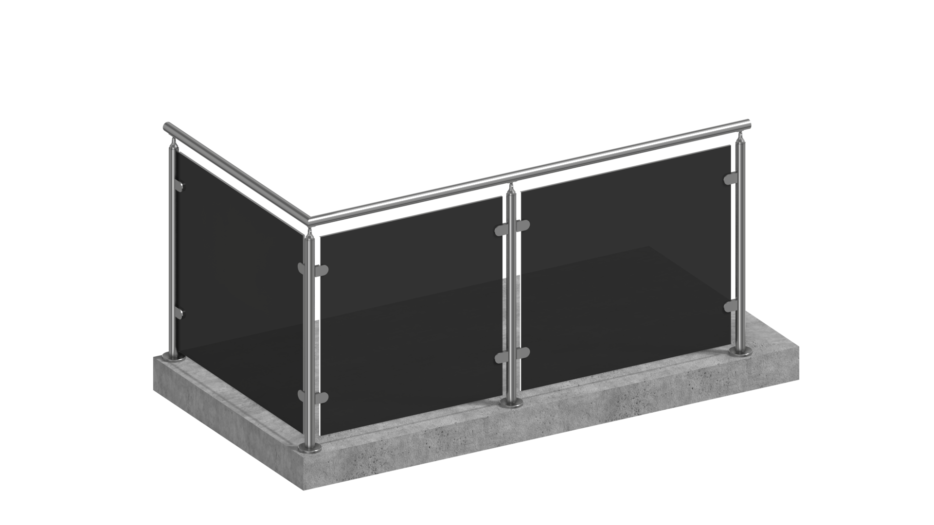 Edelstahl Glasgeländer L-Form aufgesetzt mit Sicherheitsglas grau blickdicht
