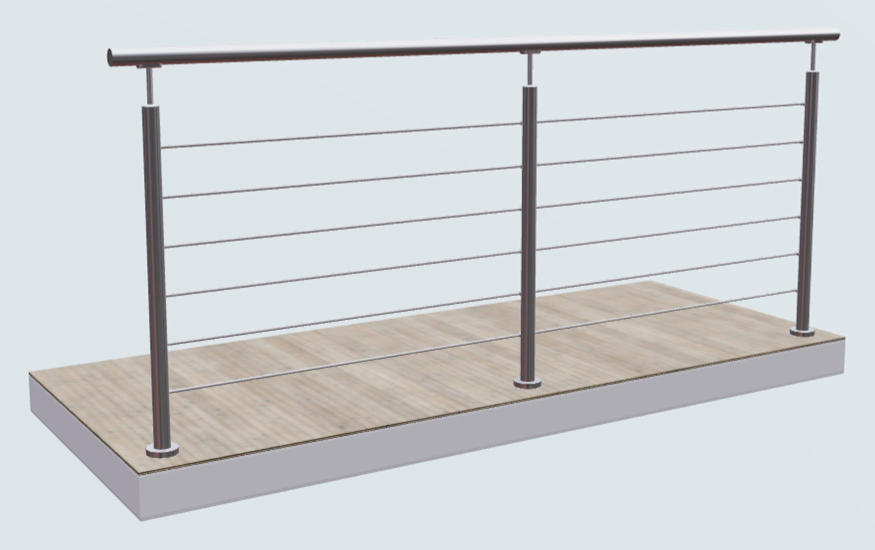 Relinggeländer mit 6 Querstreben und 3 Pfosten aufgesetzt Relinggeländer mit 6 Querstreben und 3 Pfosten aufgesetzt