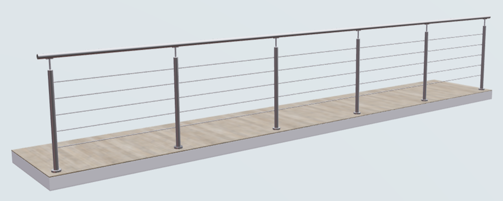 Relinggeländer mit 5 Querstreben und 6 Pfosten aufgesetzt Relinggeländer mit 5 Querstreben und 6 Pfosten aufgesetzt