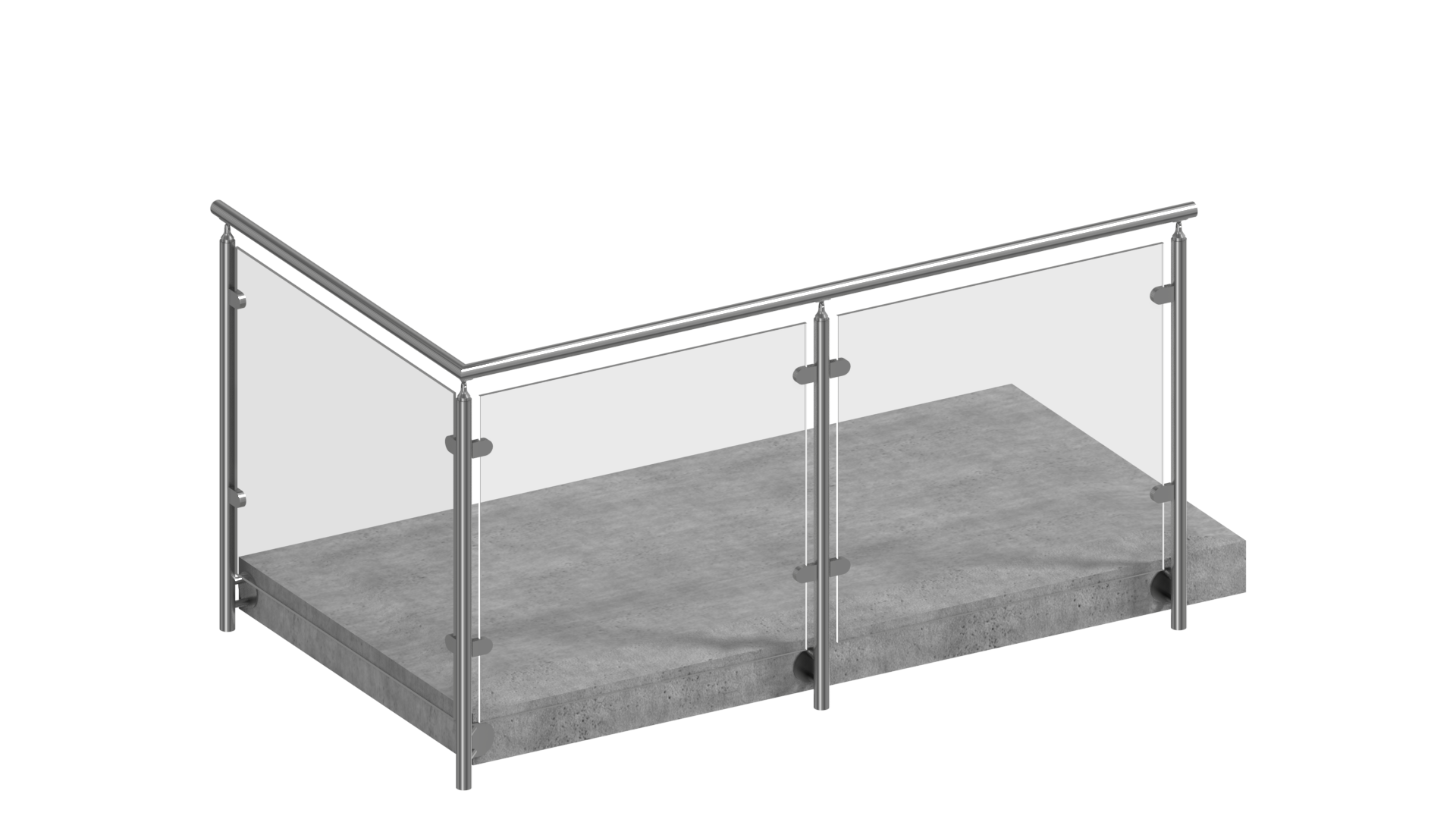 Edelstahl Glasgeländer L-Form vorgesetzt mit Sicherheitsglas klar