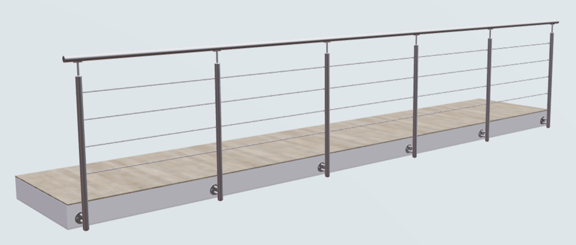 Relinggeländer mit 4 Querstreben und 6 Pfosten vorgesetzt Relinggeländer mit 4 Querstreben und 6 Pfosten vorgesetzt